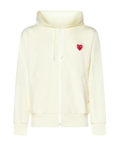 Comme Des Garçons Play Heart-motif Zip-up Hoodie In White