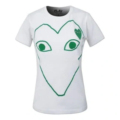 Comme Des Garçons Play Comme Des Garcons Play Heart Ourlined Shape Short Sleeve Tee 'white Green'