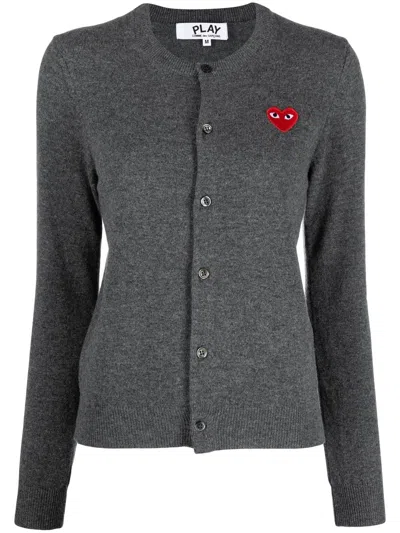 Comme Des Garçons Play Heart-patch Button-front Cardigan In Grey