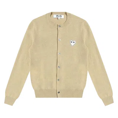 Pre-owned Comme Des Garçons Play Heart Patch Cardigan 'beige' | Cream | Women's Size M