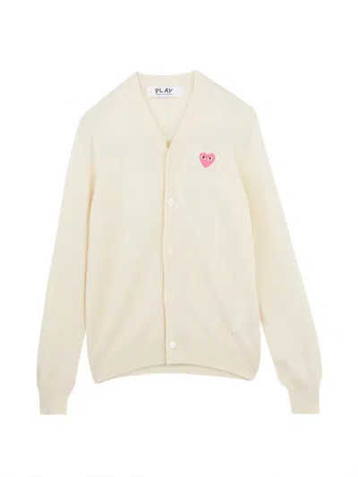 Comme Des Garçons Play Heart Patch Cardigan In White