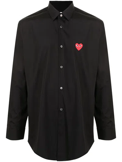 Comme Des Garçons Play Heart-patch Cotton Shirt In Black