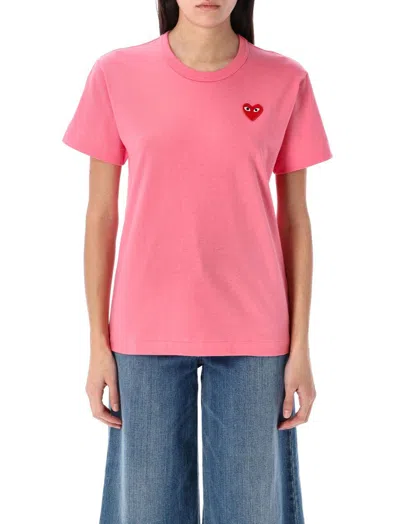 Comme Des Garçons Play Heart Icon Embroidered T-shirt In Pink