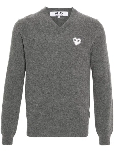 COMME DES GARÇONS PLAY HEART-PATCH MÉLANGE-EFFECT WOOL JUMPER