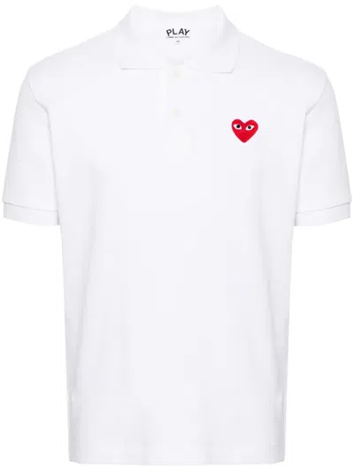 Comme Des Garçons Play Regular Collar Short Sleeve Polo Shirt In White