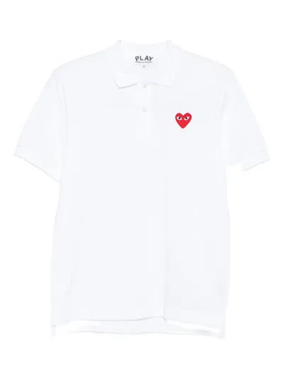 Comme Des Garçons Play Heart-patch Polo Shirt In White