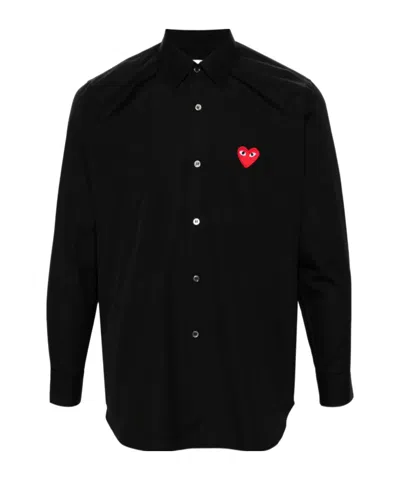 Comme Des Garçons Play Heart-patch Poplin Shirt In Black