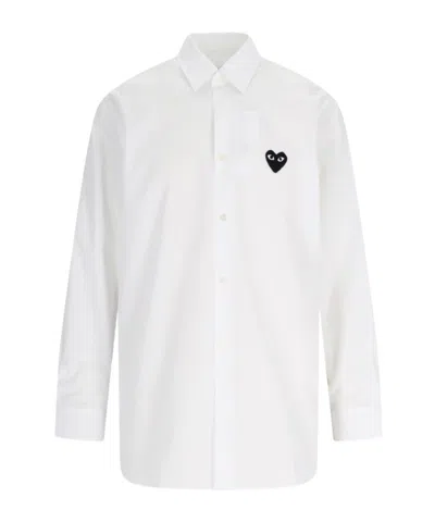 Comme Des Garçons Play Heart-patch Poplin Shirt In White