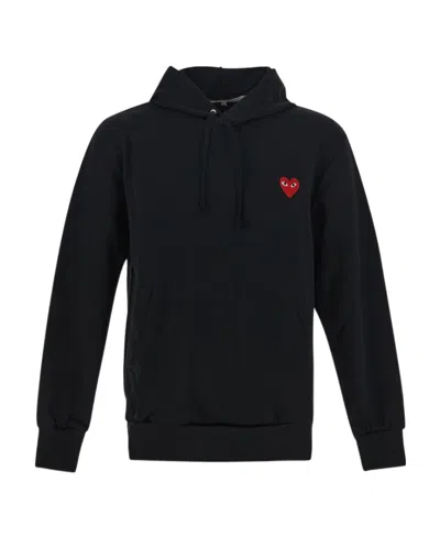 Comme Des Garçons Play Heart-patch Rib-trimmed Hoodie In Black