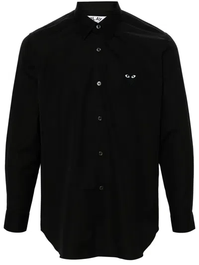 Comme Des Garçons Play Heart-patch Poplin Shirt In 黑色