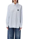 Comme Des Garçons Play Striped Heart Collared Shirt In Strip