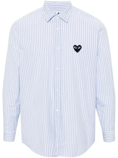 Comme Des Garçons Play Heart-patch Striped Shirt In White