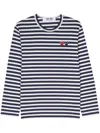 Comme Des Garçons Play Heart-patch Striped Cotton T-shirt In Blue