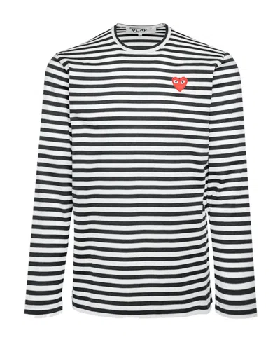 COMME DES GARÇONS PLAY HEART-PATCH STRIPED COTTON T-SHIRT