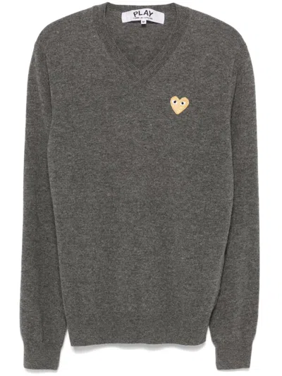 Comme Des Garçons Play Heart-patch Sweater In Grey