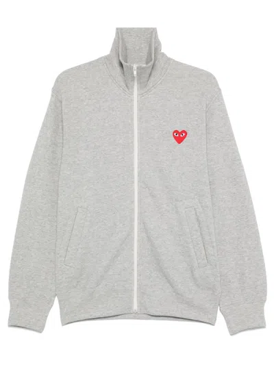 Comme Des Garçons Play Red Heart Zipped Hoodie In Grey