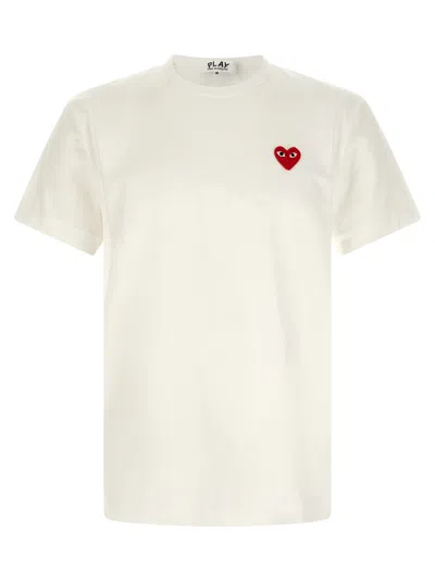 Comme Des Garçons Play Cotton Crew Neck T Shirt Embroidered Detail In White
