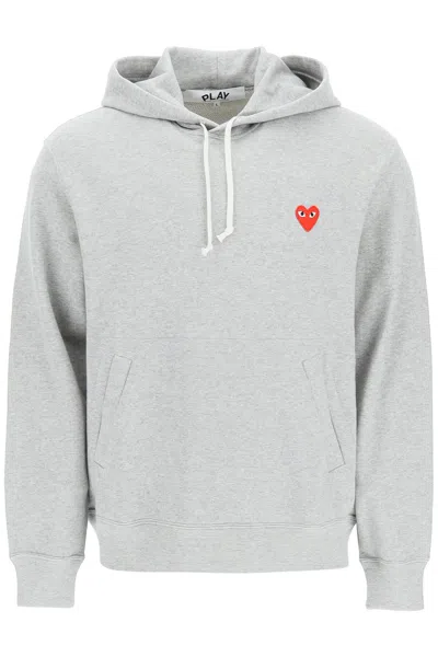 Comme Des Garçons Play Heart Logo Patch Cotton Hoodie In Grey