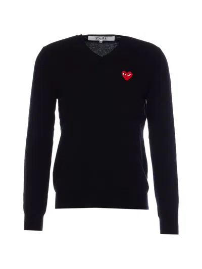 Comme Des Garçons Play Heart Patch V-neck Sweater In Black