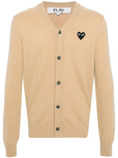 Comme Des Garçons Play Beige & Black Heart Patch Cardigan