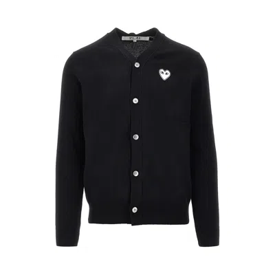 Comme Des Garçons Play Heart Patch Wool Cardigan In Black