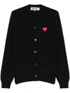 Comme Des Garçons Play Mens Cardigan Knit Black Wool Cardigan With Pixel Heart Patch. In Black