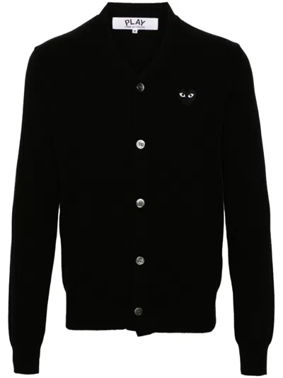 Comme Des Garçons Play Heart-patch Wool Cardigan In Black