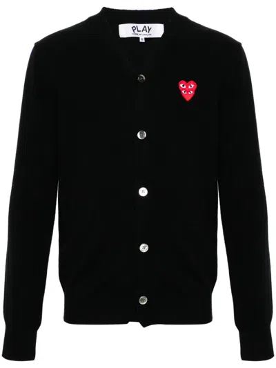 Comme Des Garçons Play Heart-patch Wool Cardigan In Black