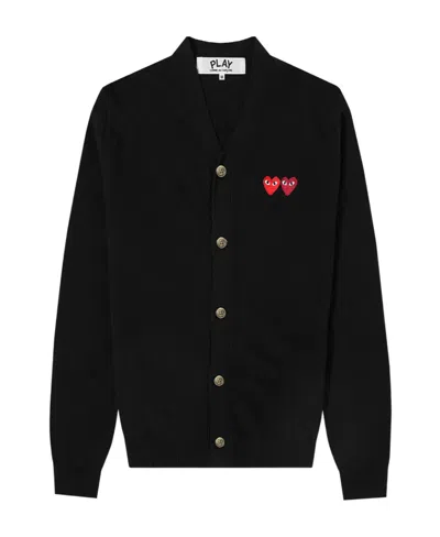Comme Des Garçons Play Heart-patch Wool Cardigan In Black