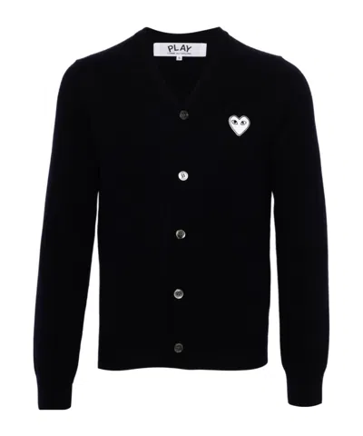 COMME DES GARÇONS PLAY HEART-PATCH WOOL CARDIGAN