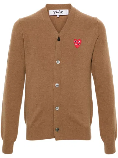 Comme Des Garçons Play Heart-patch Wool Cardigan In Brown