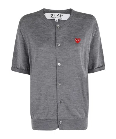 Comme Des Garçons Play Heart-patch Wool Cardigan In Gray