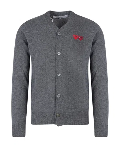 Comme Des Garçons Play Heart-patch Wool Cardigan In Gray