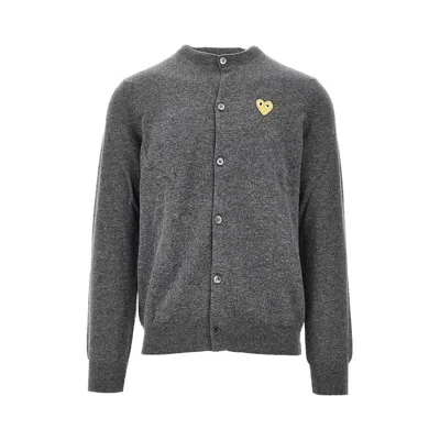 Comme Des Garçons Play Heart Patch Wool Cardigan In Grey