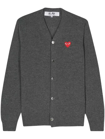 Comme Des Garçons Play Comme Des Garcons Play Wool Cardigan With Heart Patch In Grey