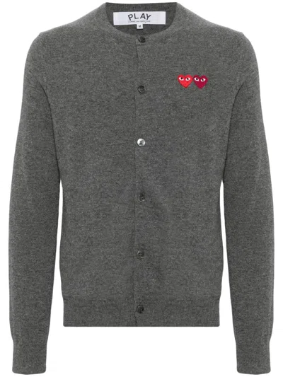 Comme Des Garçons Play Crew Neck Cardigan Featuring Ribbed Cuffs In Gray