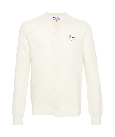 Comme Des Garçons Play Heart-patch Wool Cardigan In White