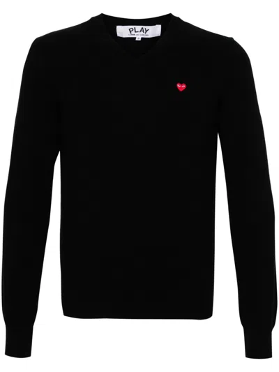 Comme Des Garçons Play Heart-patch Wool Jumper In Black