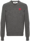 Comme Des Garçons Play V-neck Knitted Heart Jumper In Grey