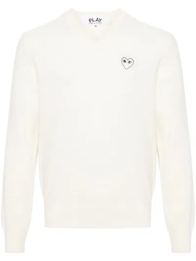 Comme Des Garçons Play Heart-patch Wool Jumper In Neutrals
