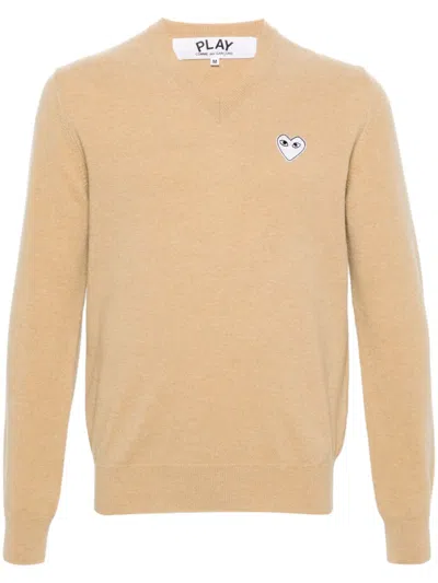 Comme Des Garçons Play Heart-patch Wool Jumper In Brown