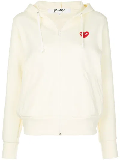 Comme Des Garçons Play Heart-patch Zip-up Hoodie In White