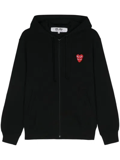 Comme Des Garçons Play Double Heart-patch Hoodie In Black