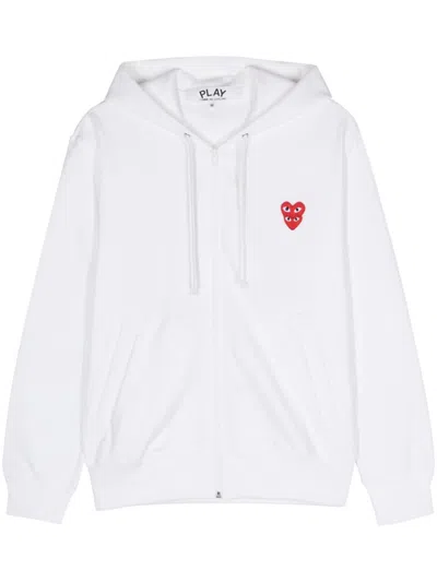 Comme Des Garçons Play Heart-patch Zipped Hoodie In White
