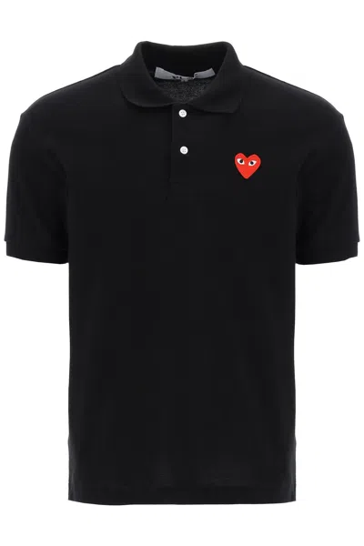 Comme Des Garçons Play Mens Comme Des Garcons Play Heart-appliqué Regular-fit Cotton Piqué Polo Shirt In Nero