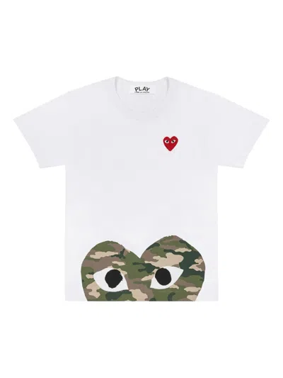 Comme Des Garçons Play Heart-print Camouflage T-shirt In White