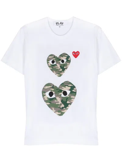 Comme Des Garçons Play Heart-print Cotton T-shirt In 白色