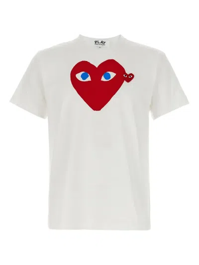 Comme Des Garçons Play Heart-print Logo Patch T-shirt In White