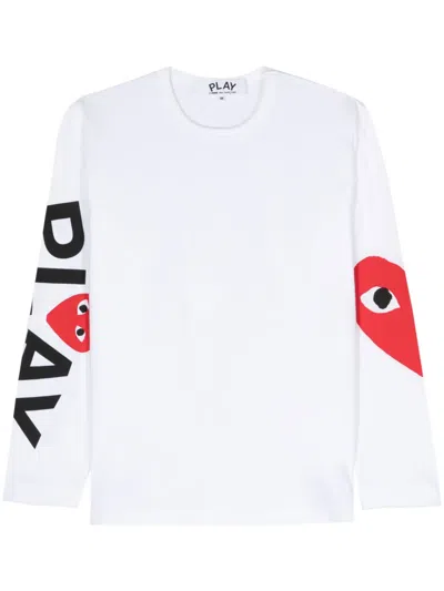 Comme Des Garçons Play Long-sleeve Heart-print T-shirt In 白色