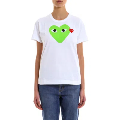 Comme Des Garçons Play Heart Print T-shirt In White/green